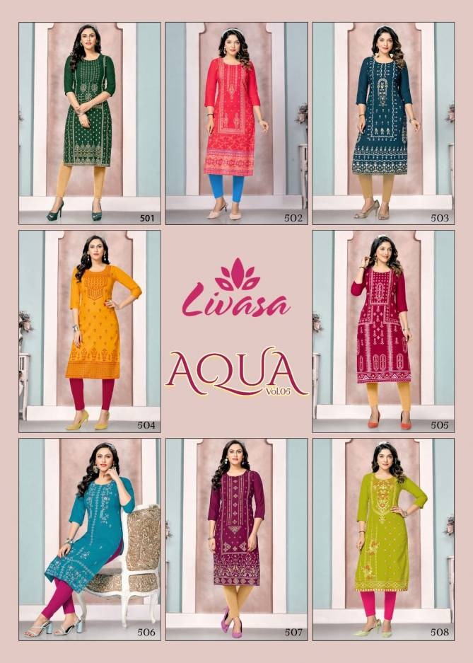 Aqua Vol 5 H Dot Rayon Straight Cut Kurtis