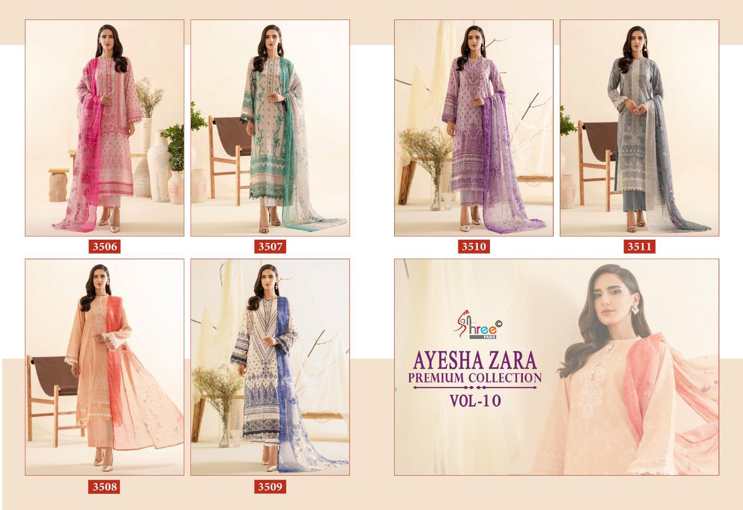 Ayesha Zara Premium Collection Vol 10 Shree Fabs Cotton Pakistani Patch Work Suits