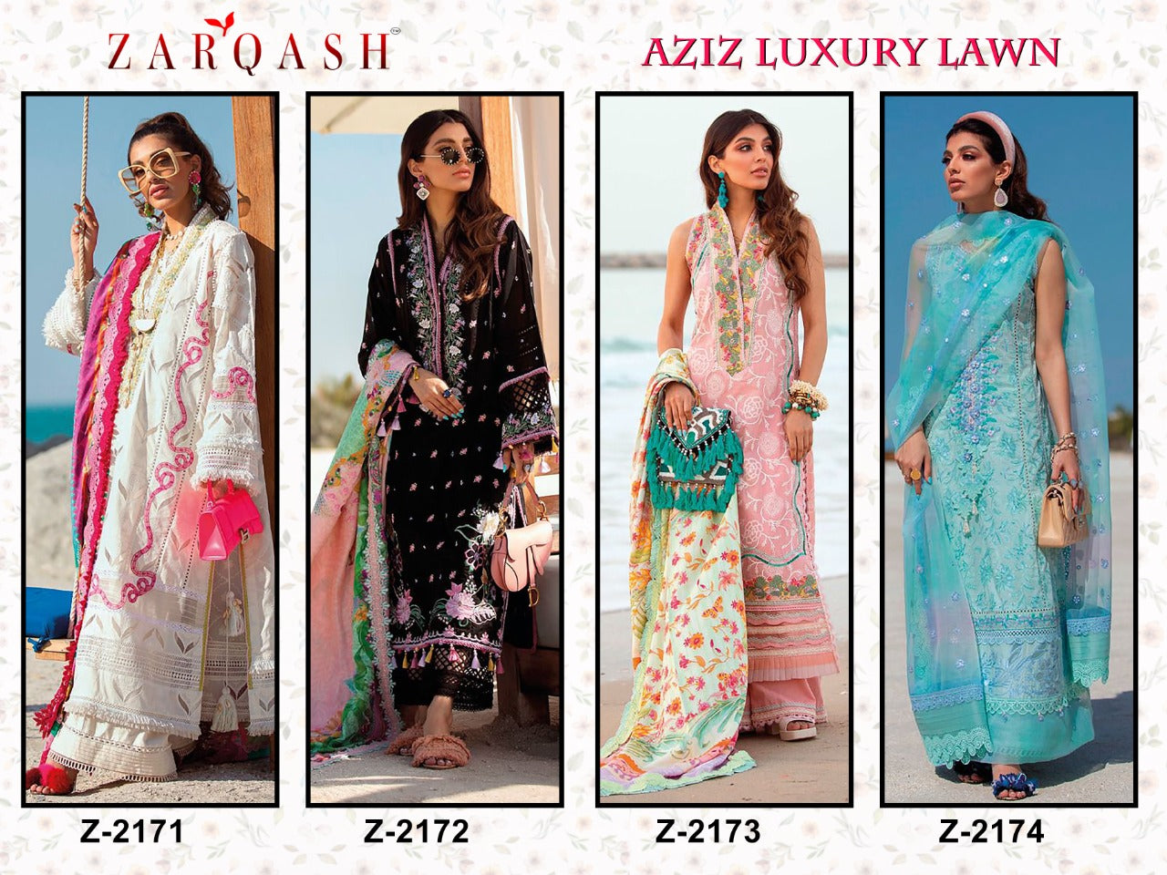 Aziz Luxury Lawn Zarqash Cotton Pakistani Salwar Suits