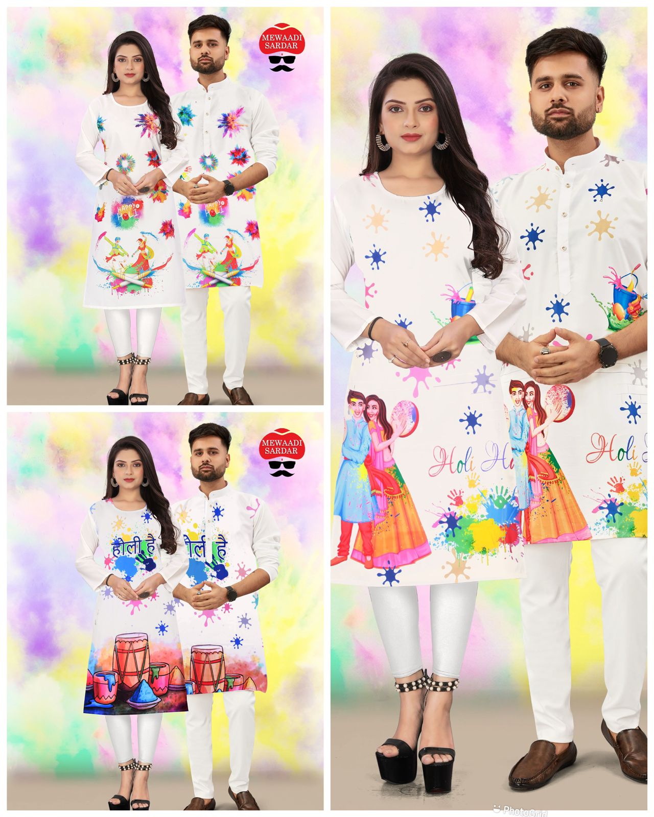 Balam Pichkari Bluehills Crepe Womens Mens Combo Set