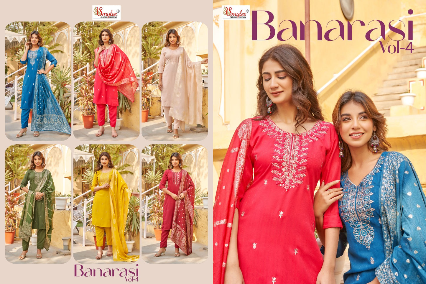 Banarasi Vol 4 Smylee Rayon Readymade Pant Style Suits