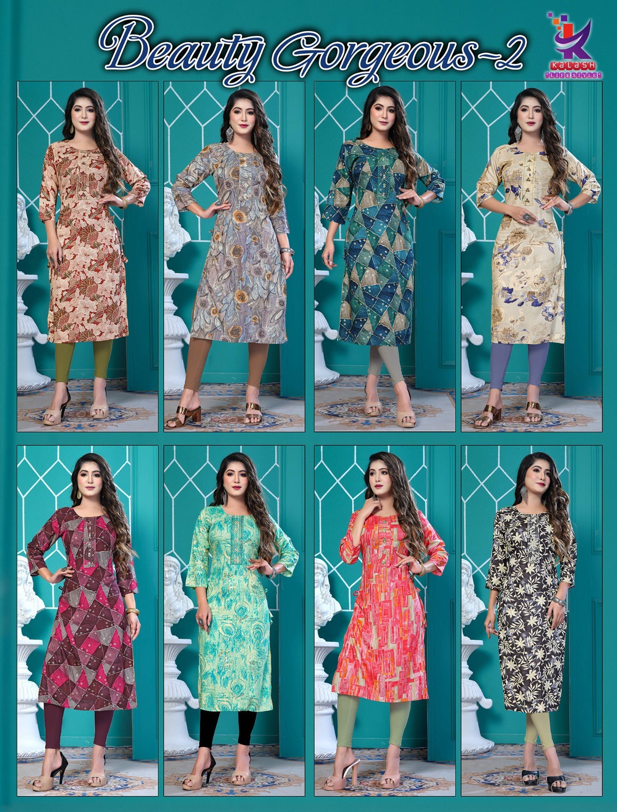 Beauty Gorgeous-2 Mlm Kalash Lifestyle Rayon 14Kg Long Straight Kurti