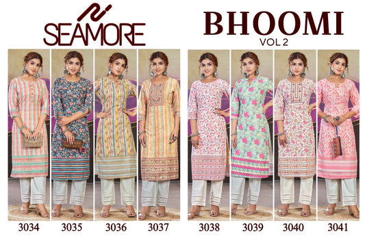 Bhoomi Vol 2 Seamore Cotton Straight Cut Kurtis