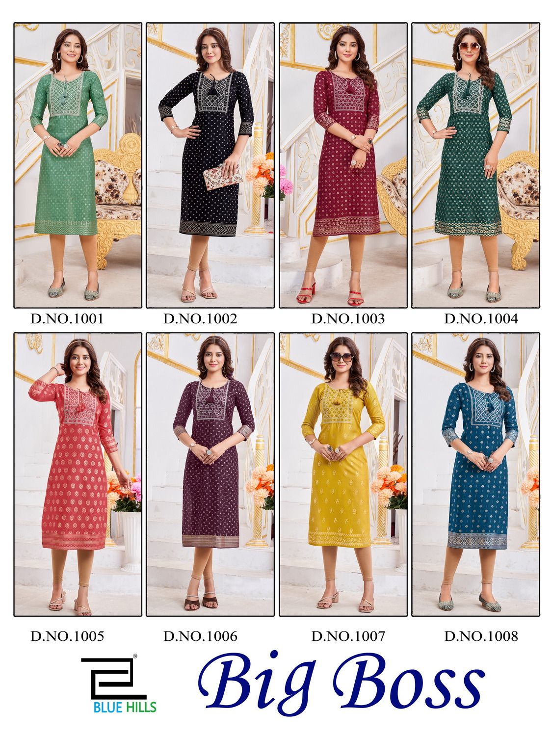 Big Boss-Plus Size Blue Hills Rayon Long Straight Kurti