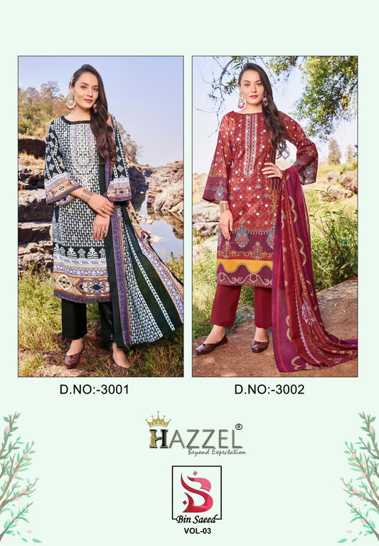 Bin Saeed Vol 3 Hazzel Lawn Cotton Karachi Salwar Suits