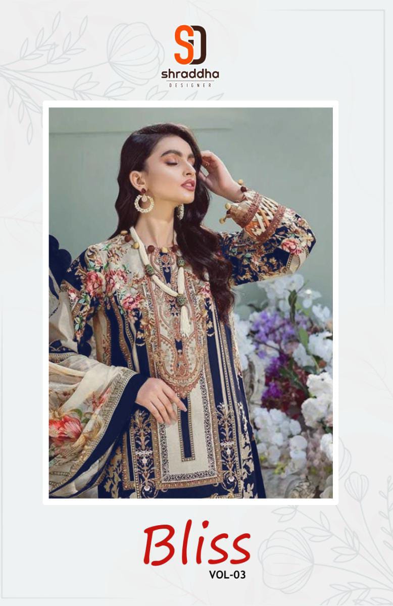 Bliss Vol 3 Shraddha Designer Lawn Cotton Pakistani Patch Work Suits