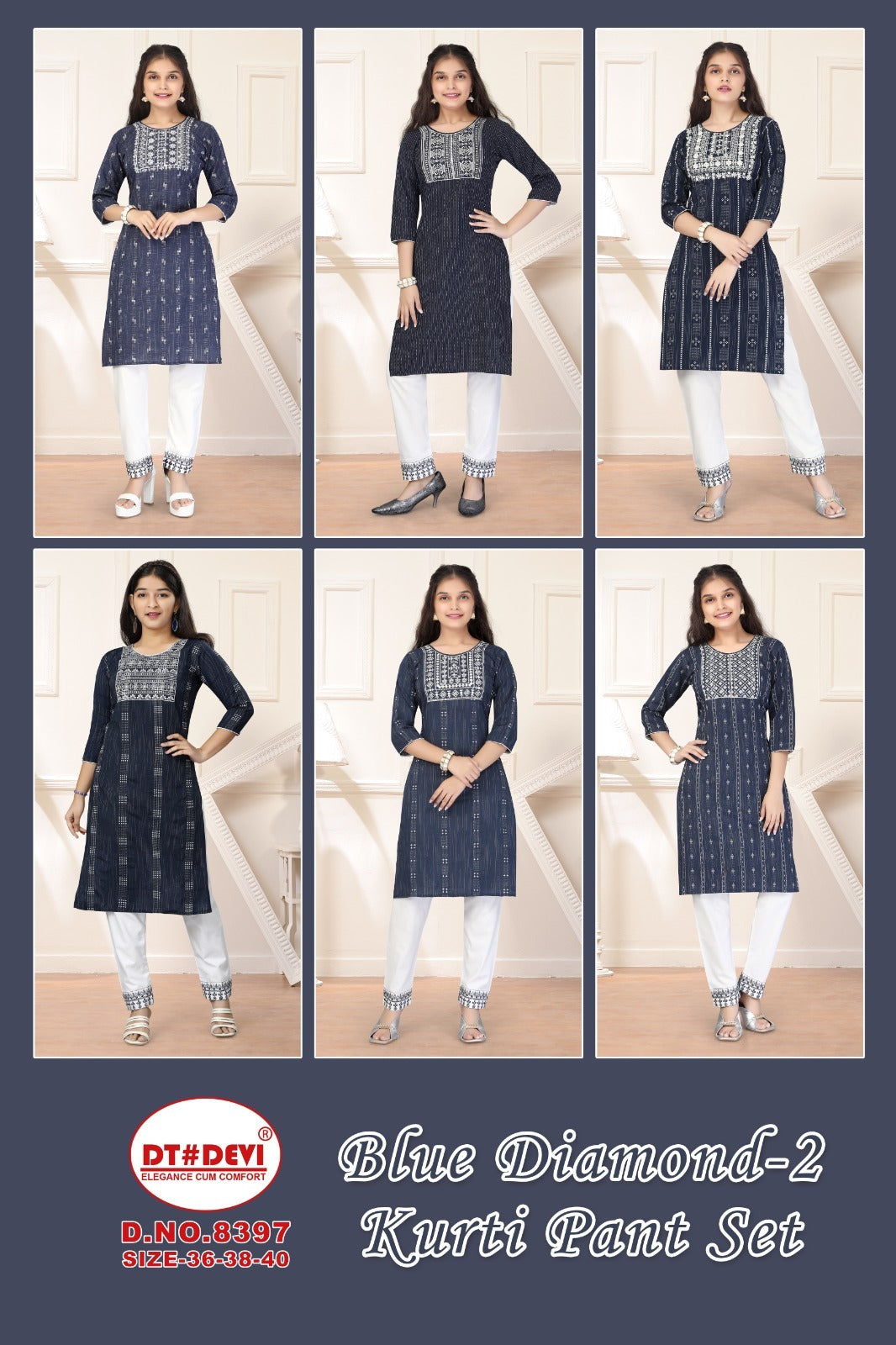 Blue Diamond-2-8397 Dt Devi Rayon Kurti Pant Set