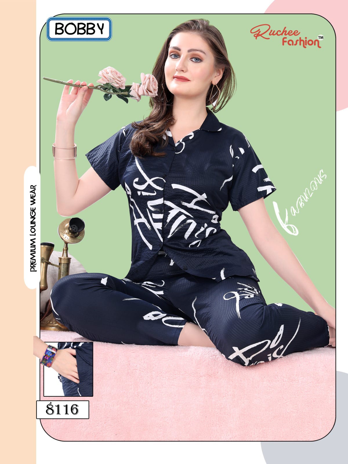 Bobby Ruchee Fashion Collar Night Suits