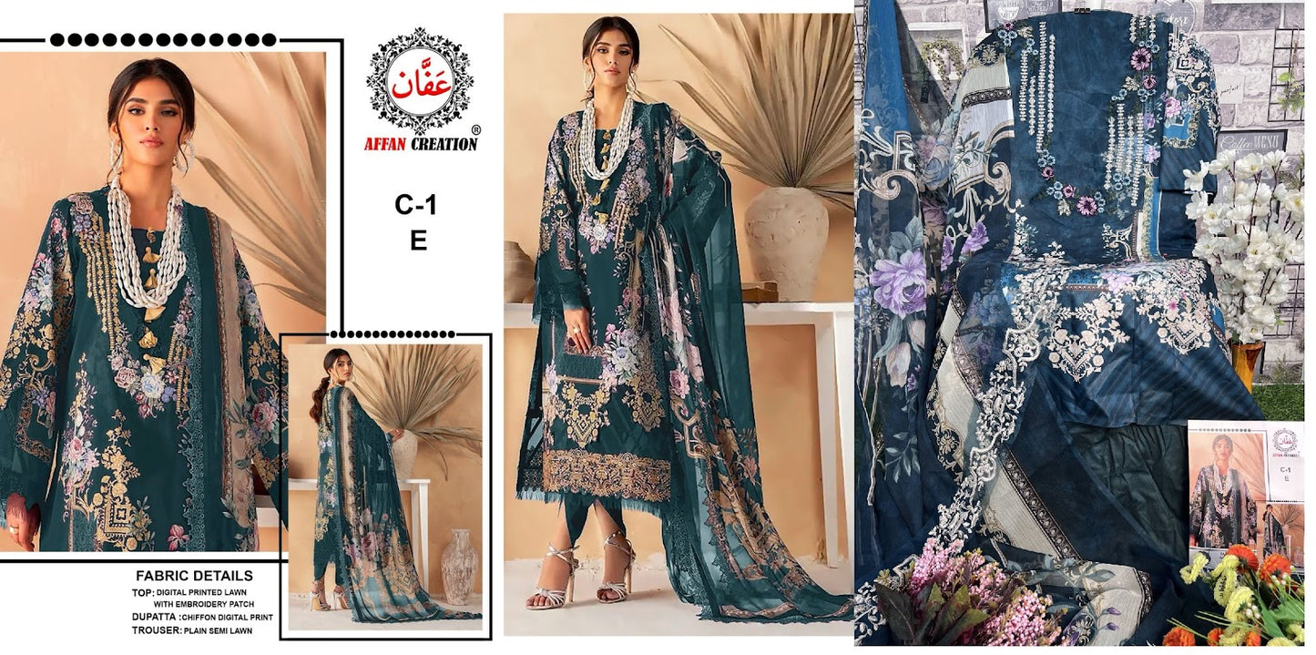 C-1 Affan Creation Lawn Pakistani Patch Work Suits