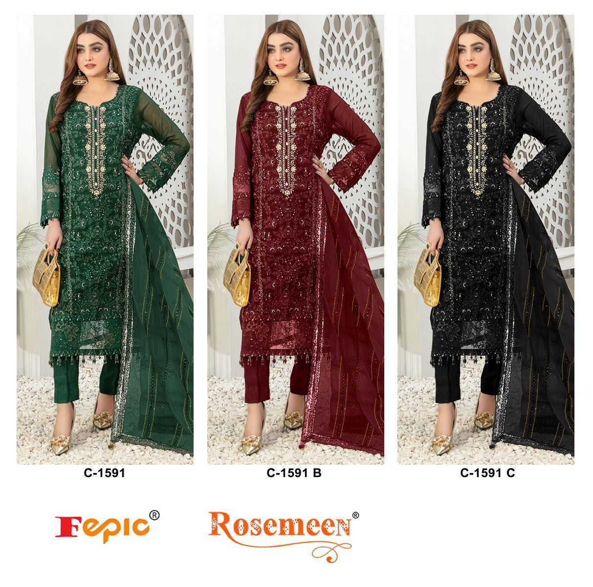 C 1591 Fepic Organza Pakistani Salwar Suits