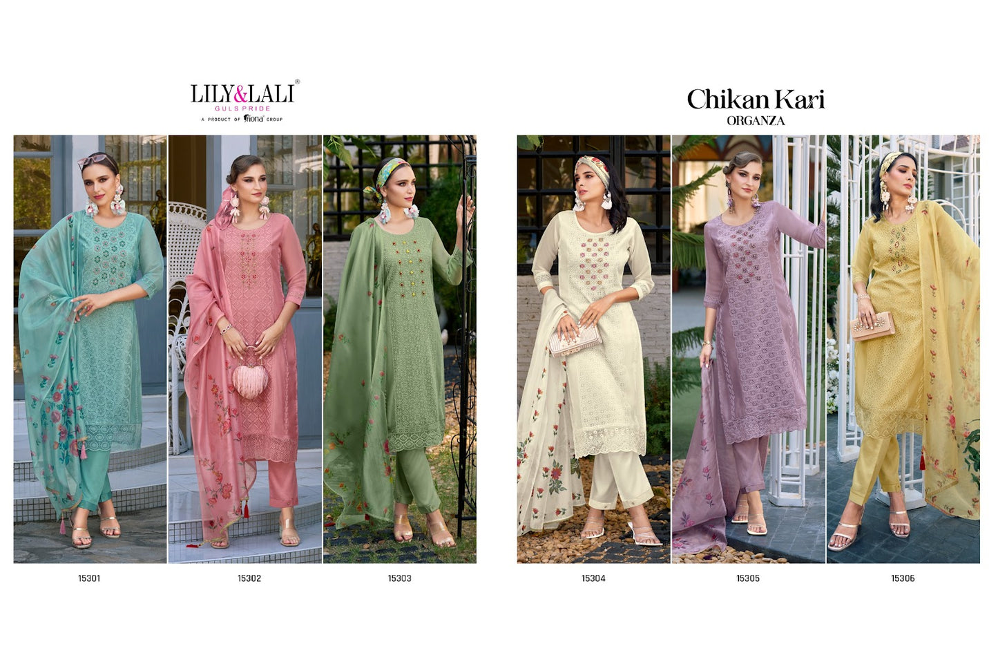 Chikan Kari Organza Lily Lali Readymade Pant Style Suits