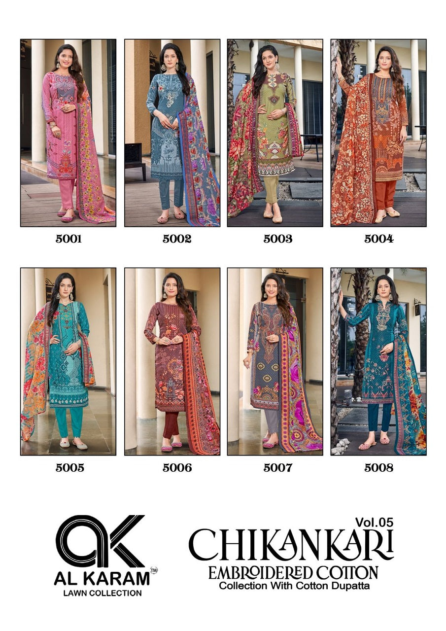 Chikankari Embroidered Vol 5 Al Karam Cotton Karachi Salwar Suits