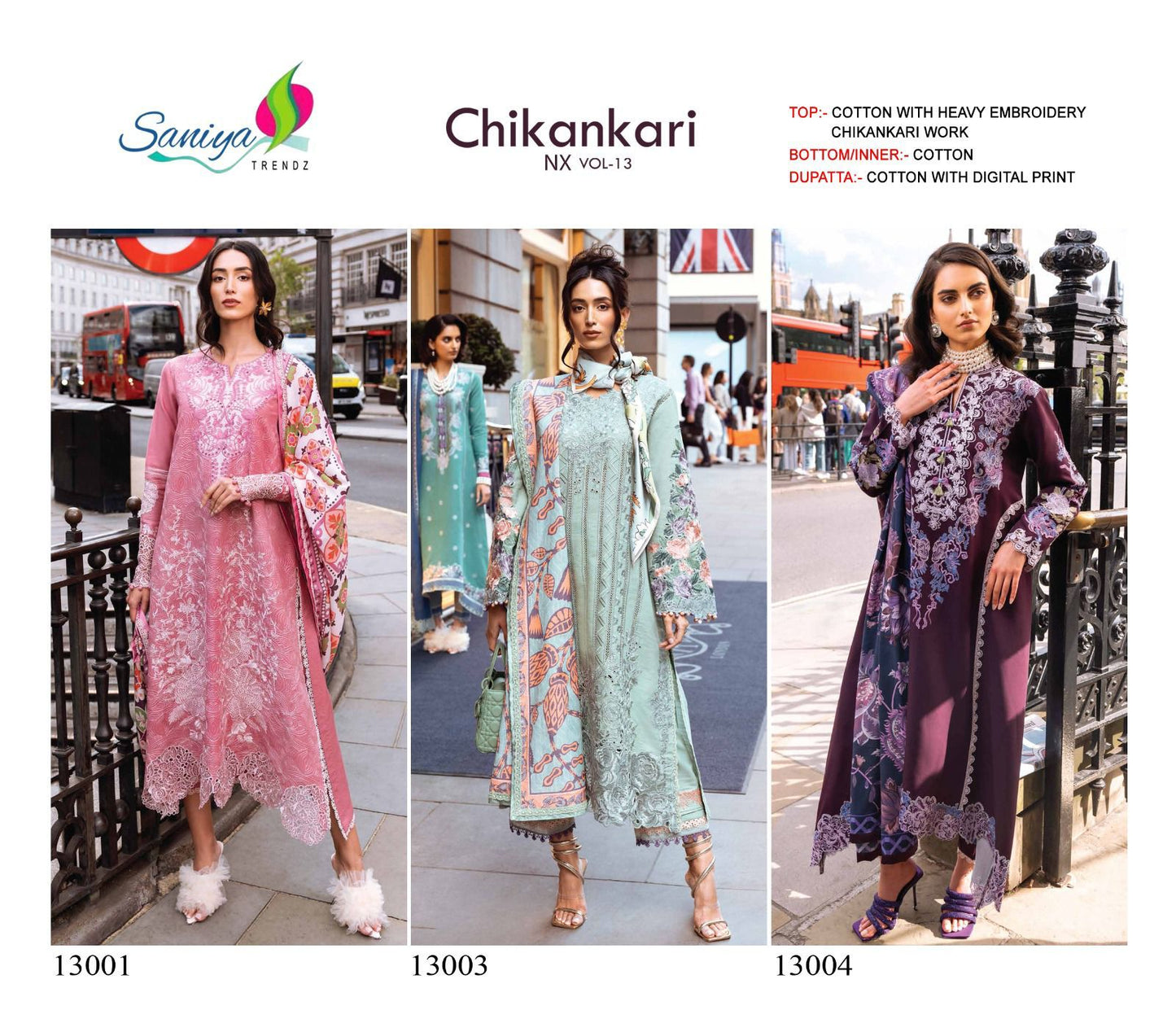 Chikankari Vol 13 Nx Saniya Trendz Cotton Pakistani Salwar Suits