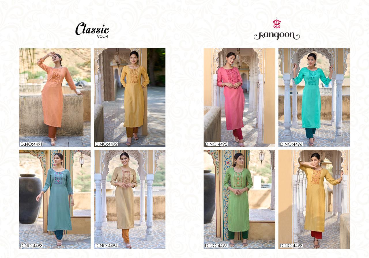 Classic Vol 4 Rangoon Lining Silk Long Straight Kurti