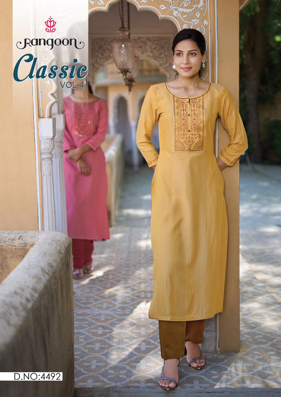 Classic Vol 4 Rangoon Lining Silk Long Straight Kurti