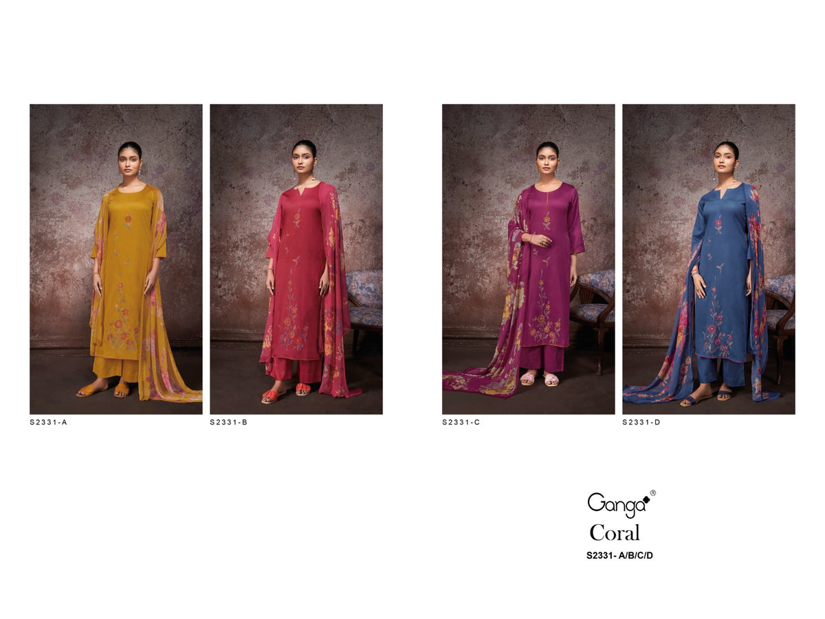 Coral 2331 Ganga Cotton Silk Plazzo Style Suits