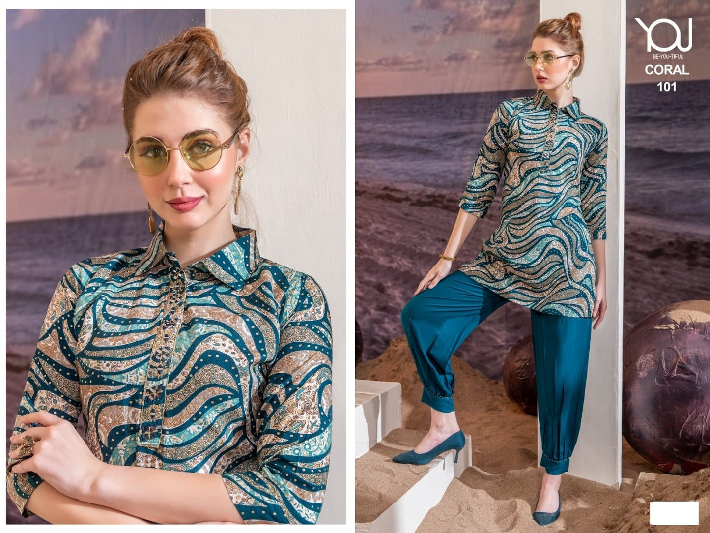 Coral Afghani You Kurti Bottom Set