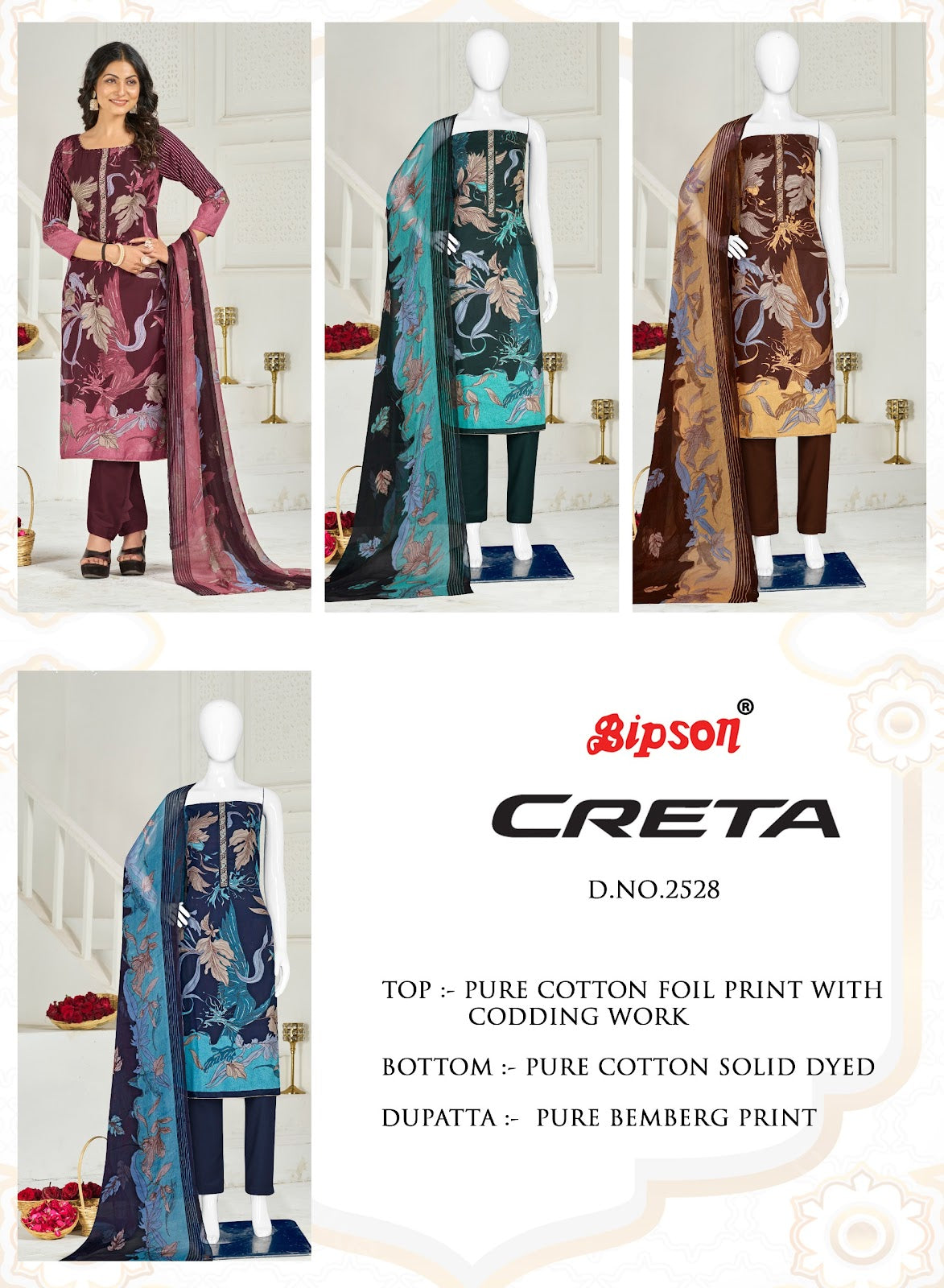 Creta 2528 Bipson Prints Cotton Pant Style Suits