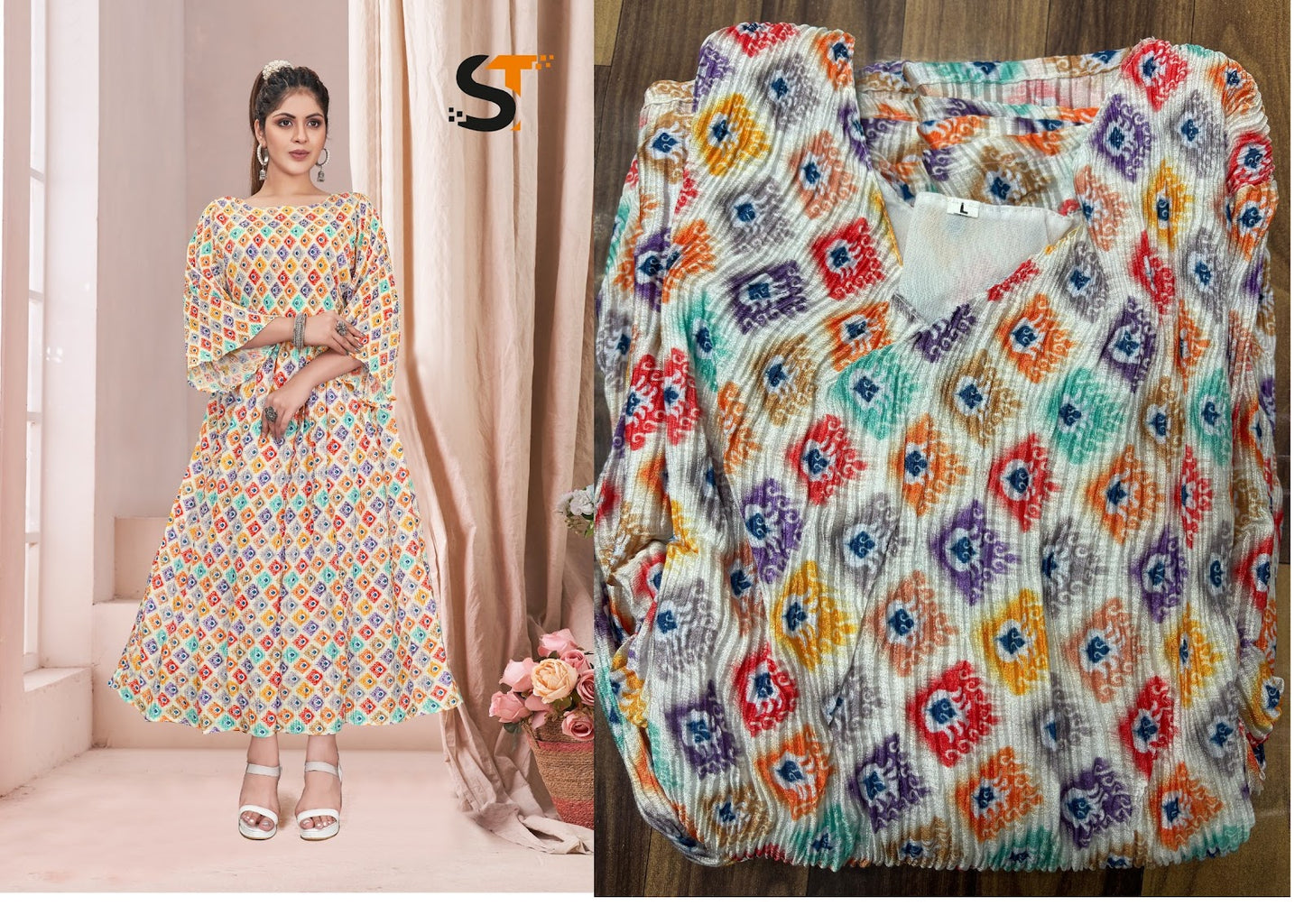 Crushed Salas Chinon Anarkali Kurtis