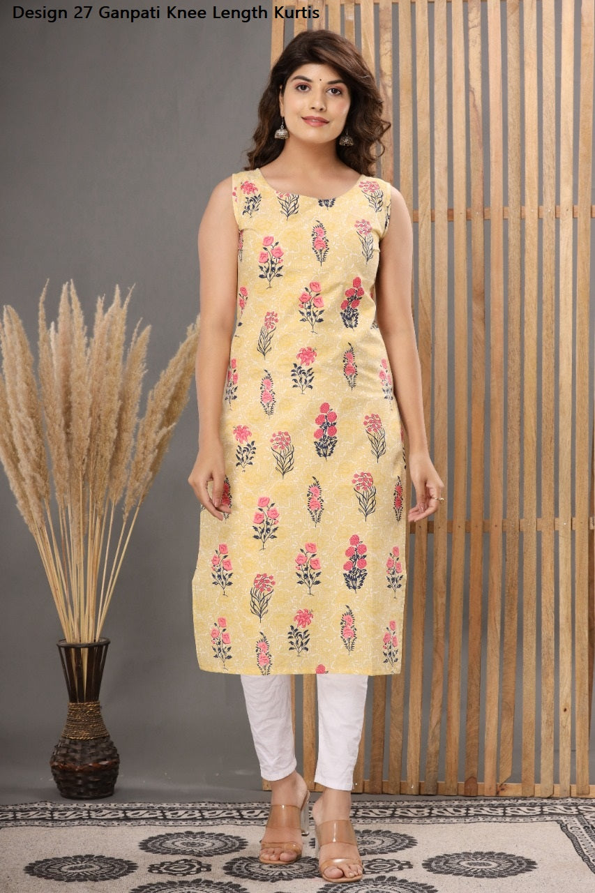 Design 27 Ganpati Cotton Knee Length Kurtis