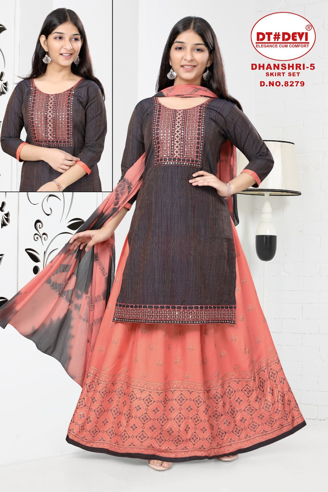 Dhanshri Vol 5-8279 Dt Devi Silk Readymade Skirt Style Suits