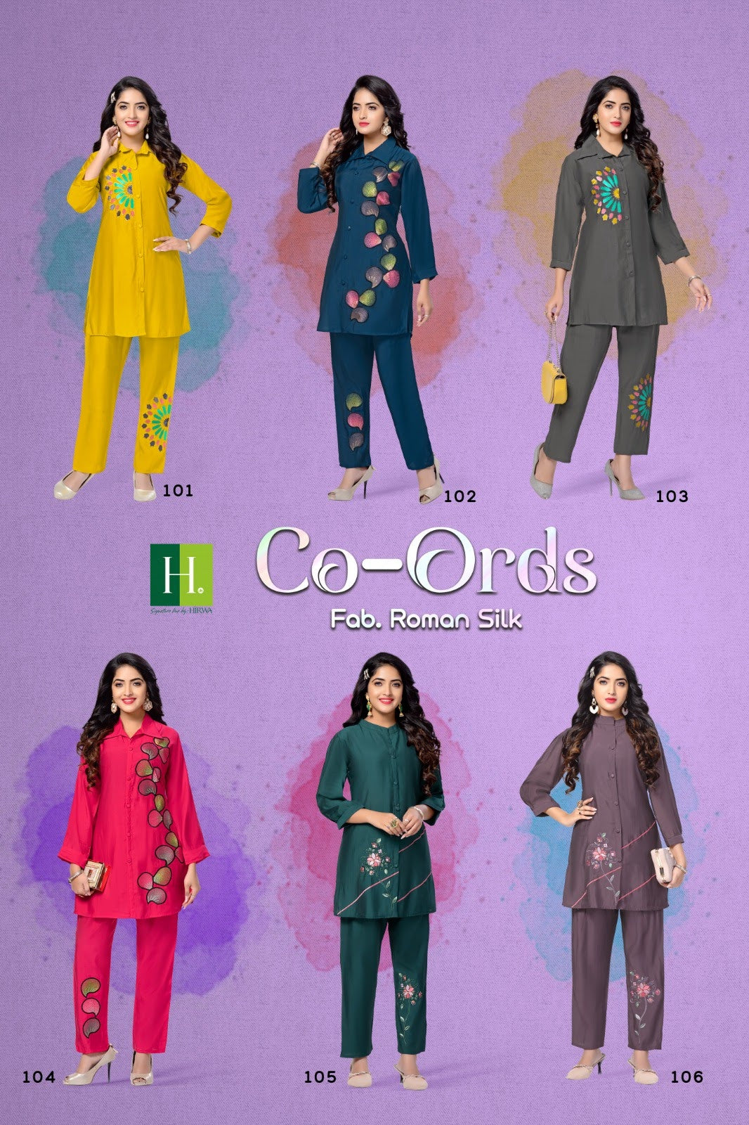 Dn 101 To 106 H Dot Silk Co Ord Set