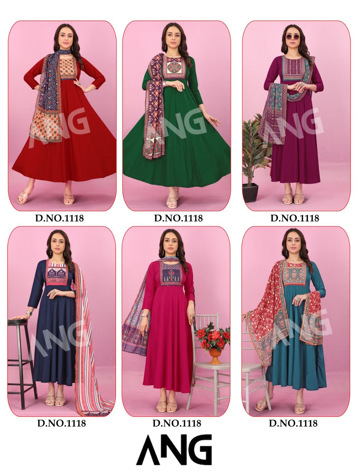 Dn 1118 Ang Crepe Gown Dupatta Set