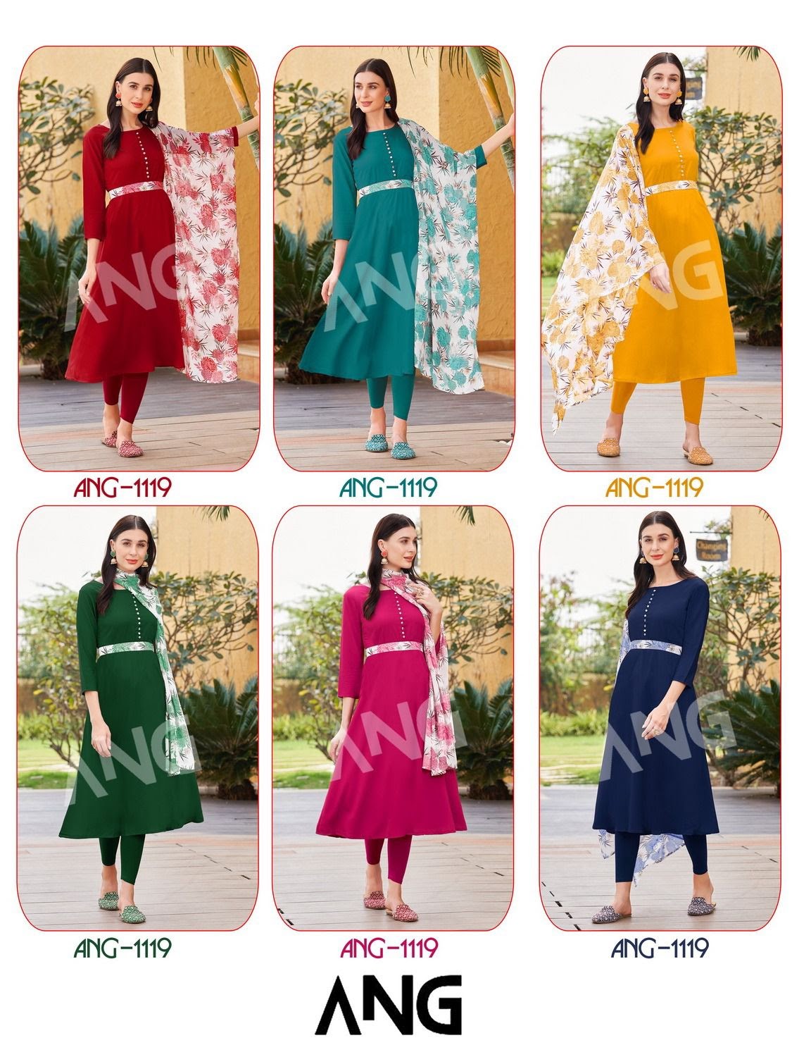 Dn 1119 Ang Crepe Kurti Dupatta Set