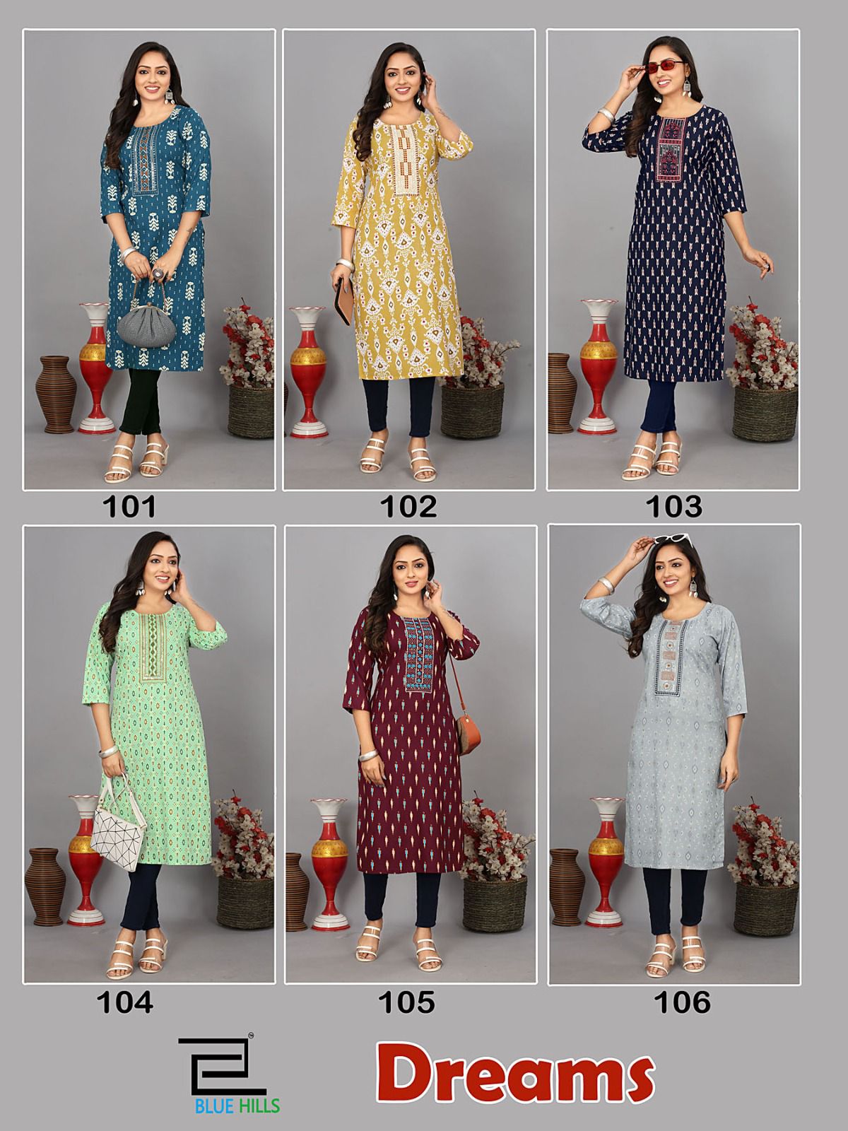 Dreams Blue Hills Rayon Long Straight Kurti