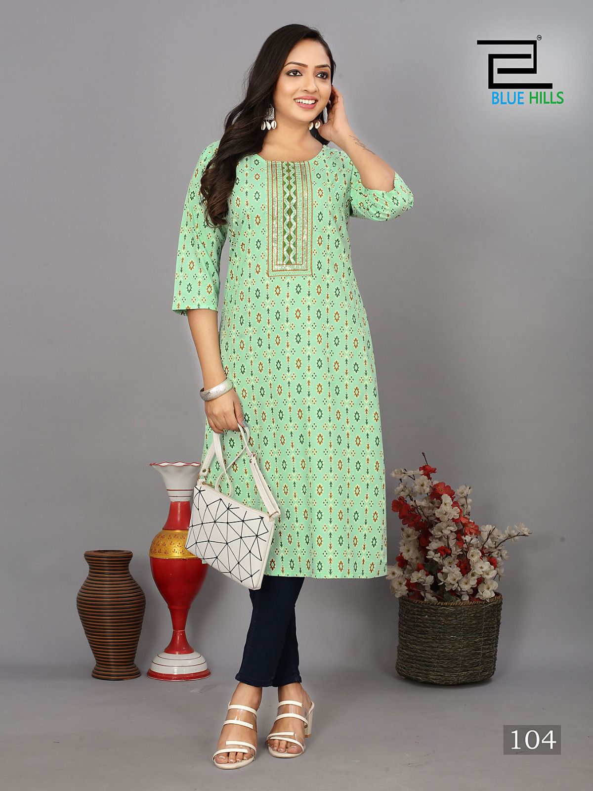 Dreams Blue Hills Rayon Long Straight Kurti