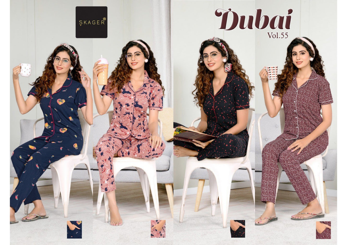 Dubai Vol 55 Skager Hosiery Cotton Collar Night Suits