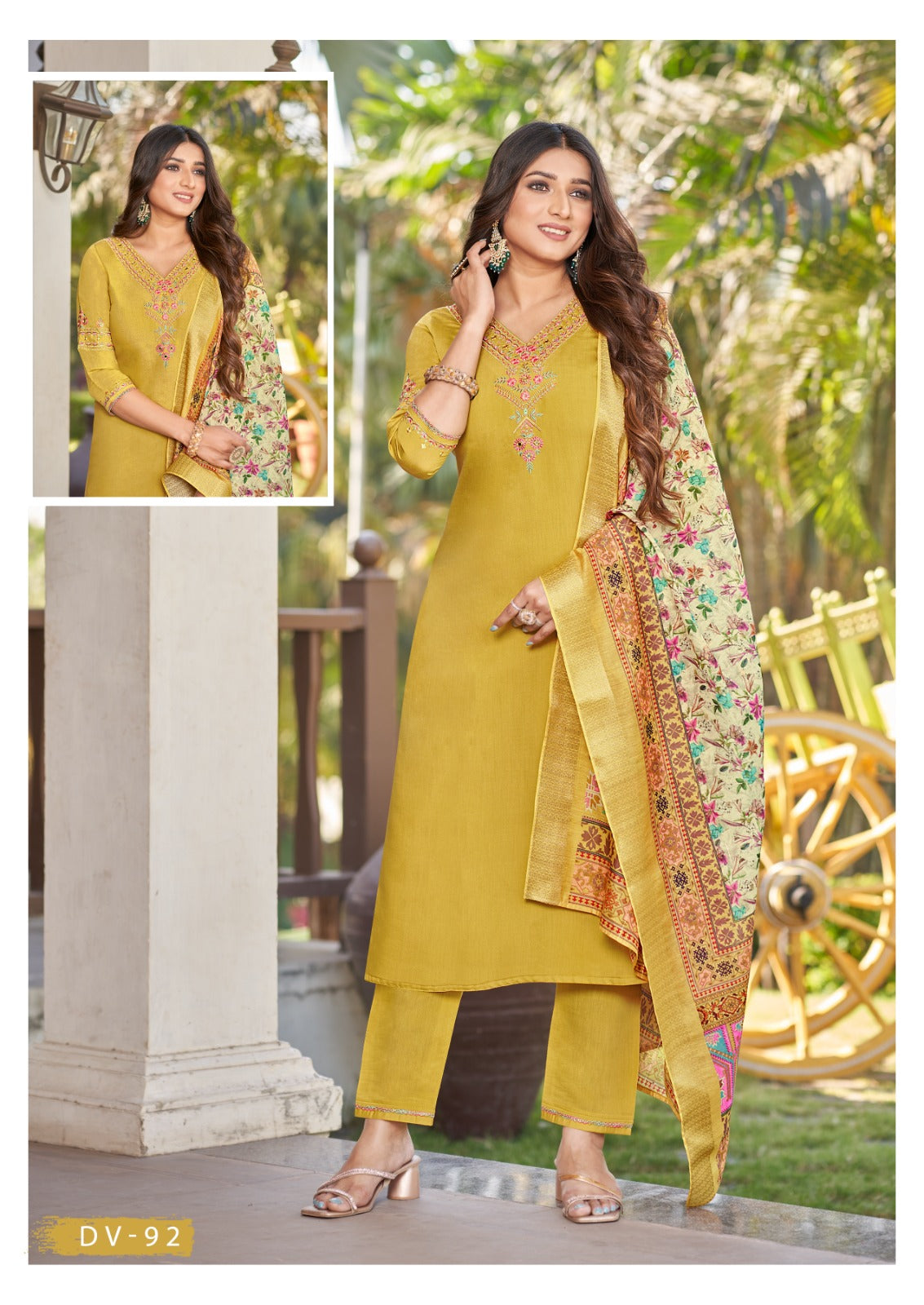Dv-92 Dzi Roman Silk Readymade Pant Style Suits