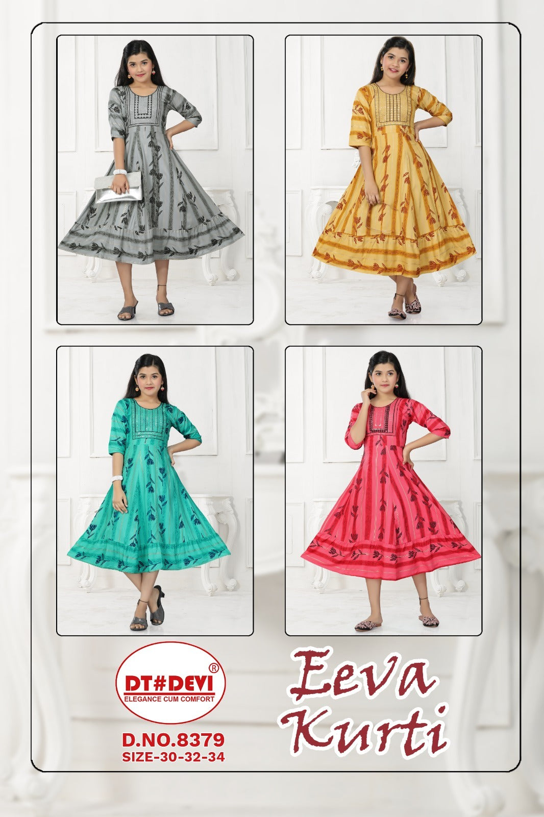 Eeva-8379 Dt Devi Reyon Girls Anarkali Kurti