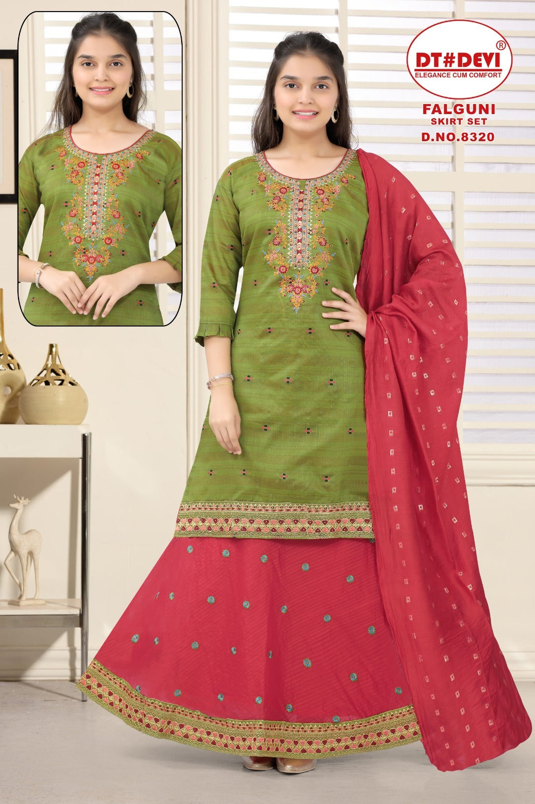 Falguni-8320 Dt Devi Silk Girls Readymade Skirt Style Suits