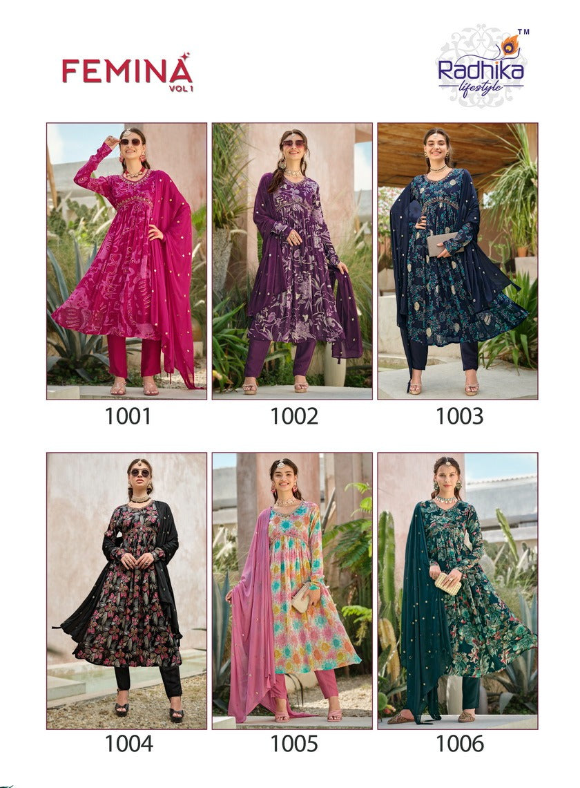 Femina Vol 1 Radhika Lifestyle Chinon Readymade Pant Style Suits