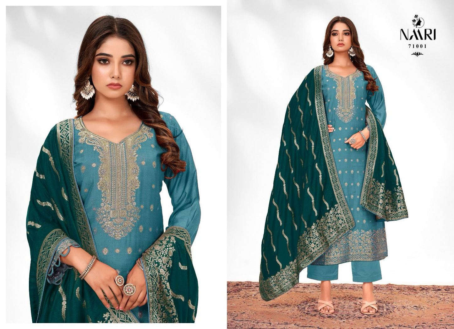Ferari Naari Muslin Jacquard Pant Style Suits