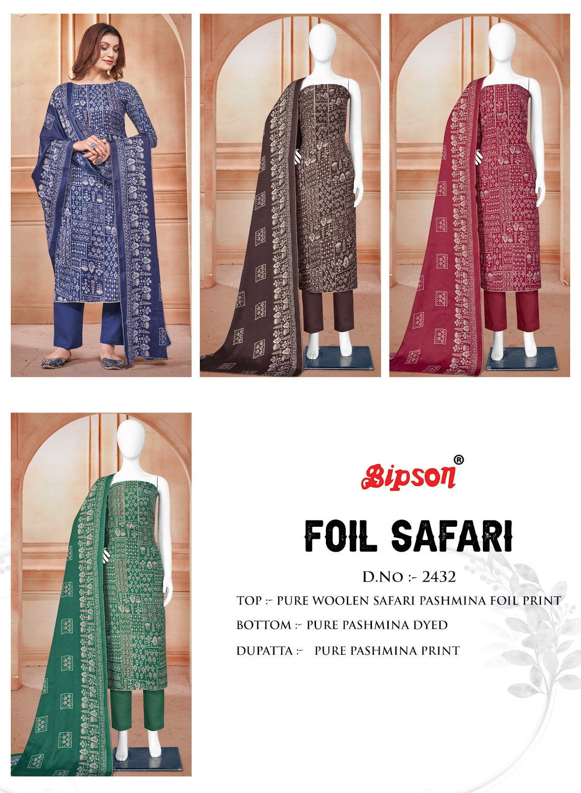Foil Safari-2432 Bipson Prints Woolen Pashmina Suits
