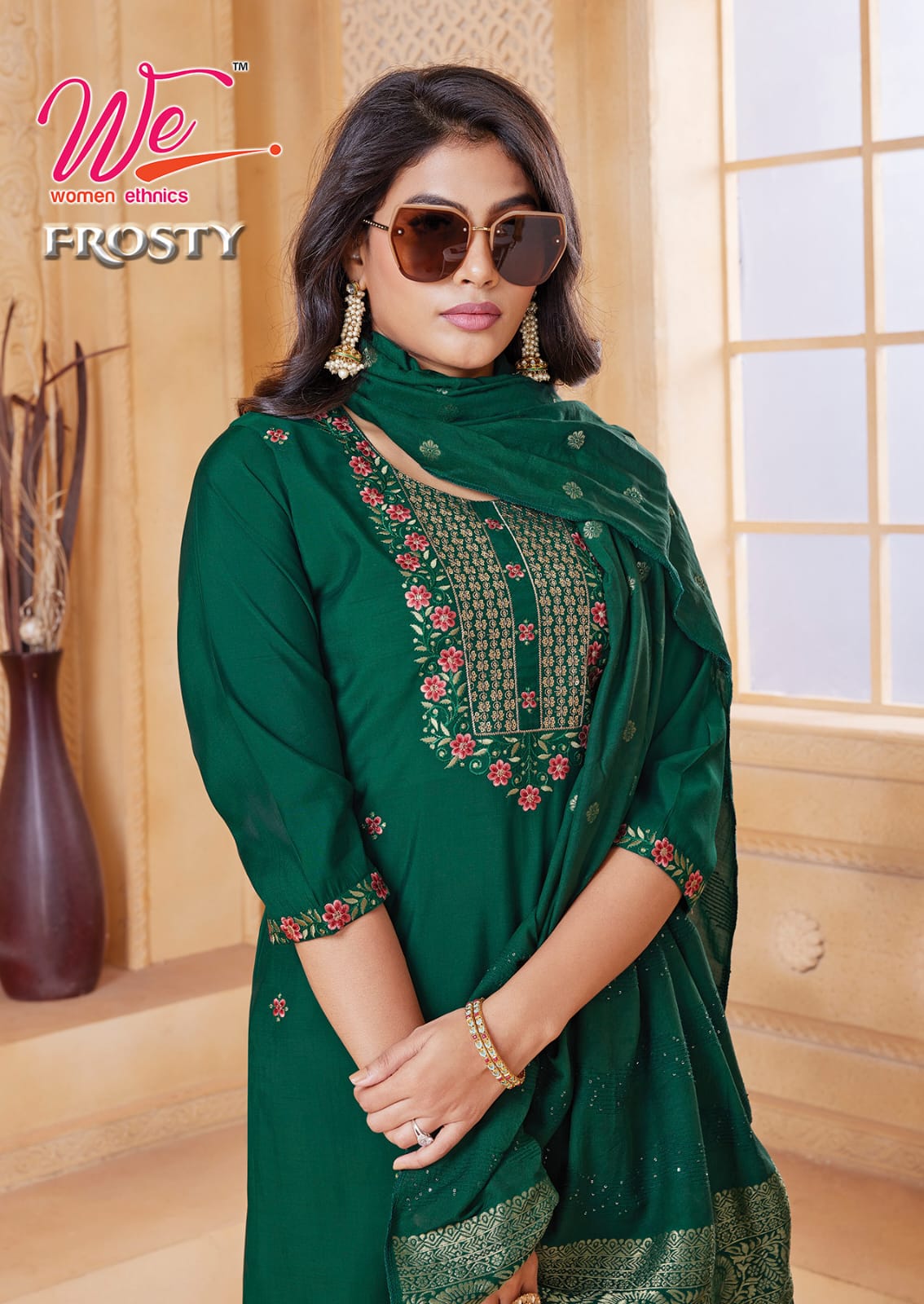 Frosty-We Women Ethnics Roman Silk Readymade Pant Style Suits