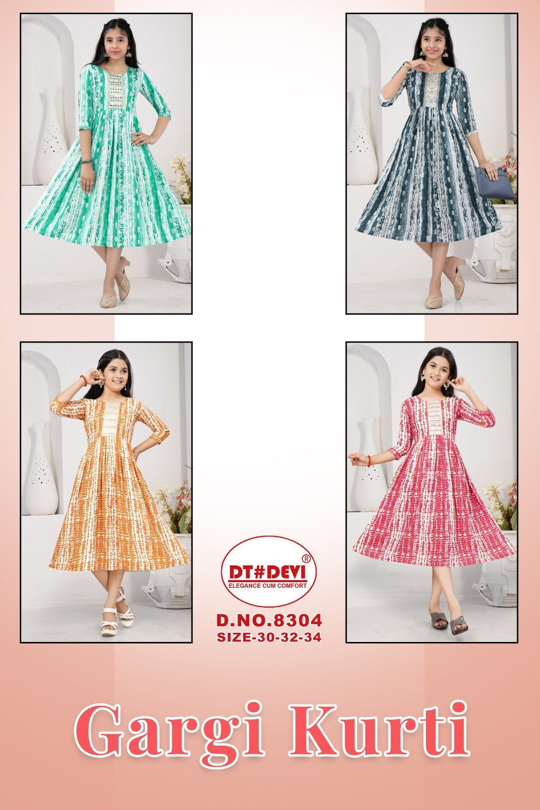 Gargi-8304 Dt Devi Rayon Girls Anarkali Kurti