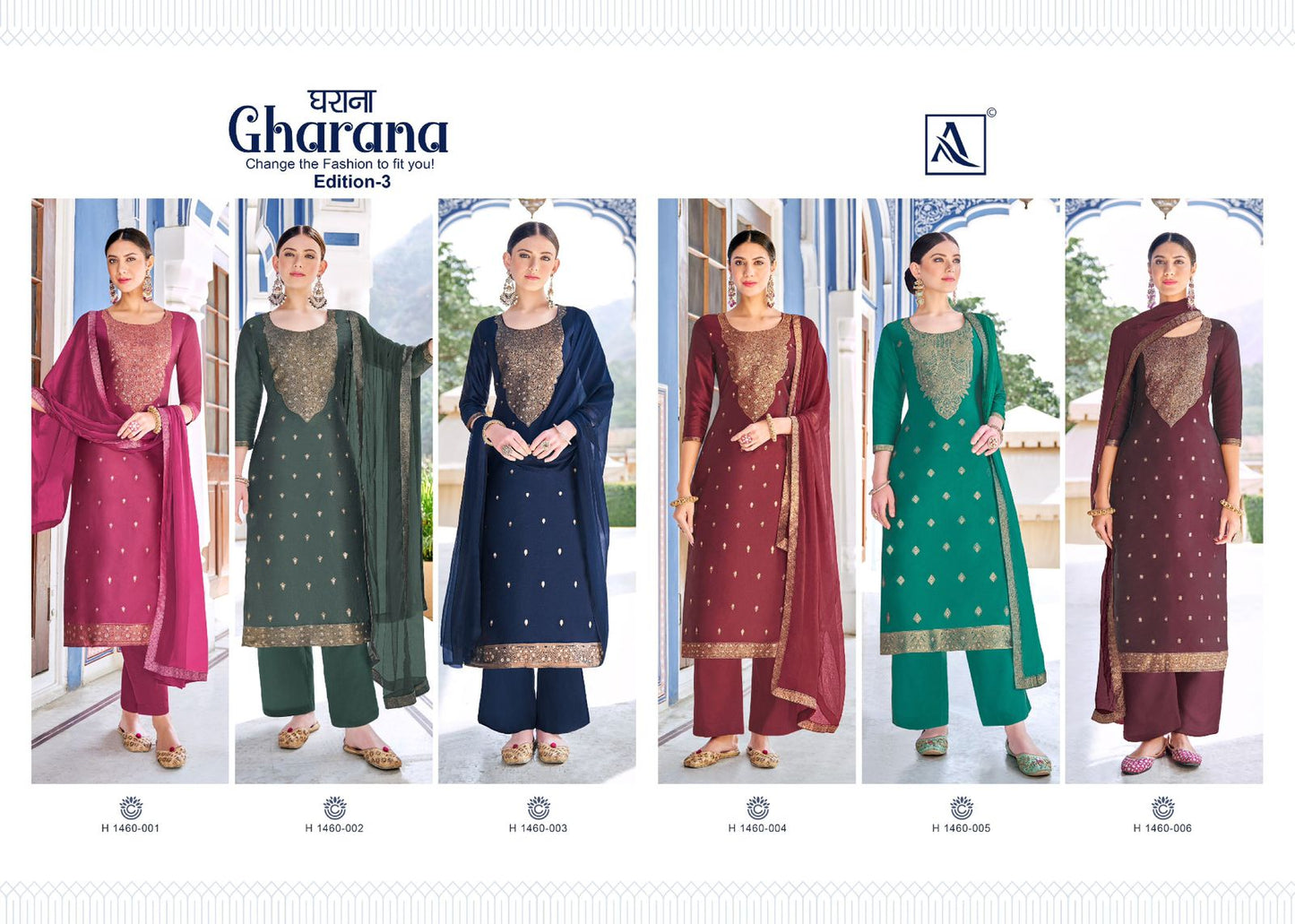 Gharana Edition 3 Alok Dola Jacquard Plazzo Style Suits