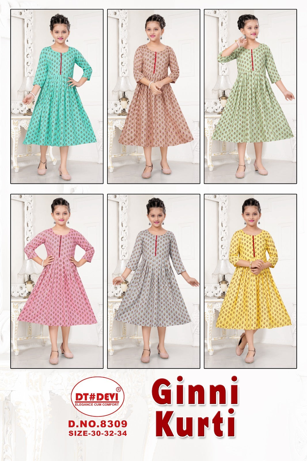 Ginni-8309 Dt Devi Rayon Girls Anarkali Kurti