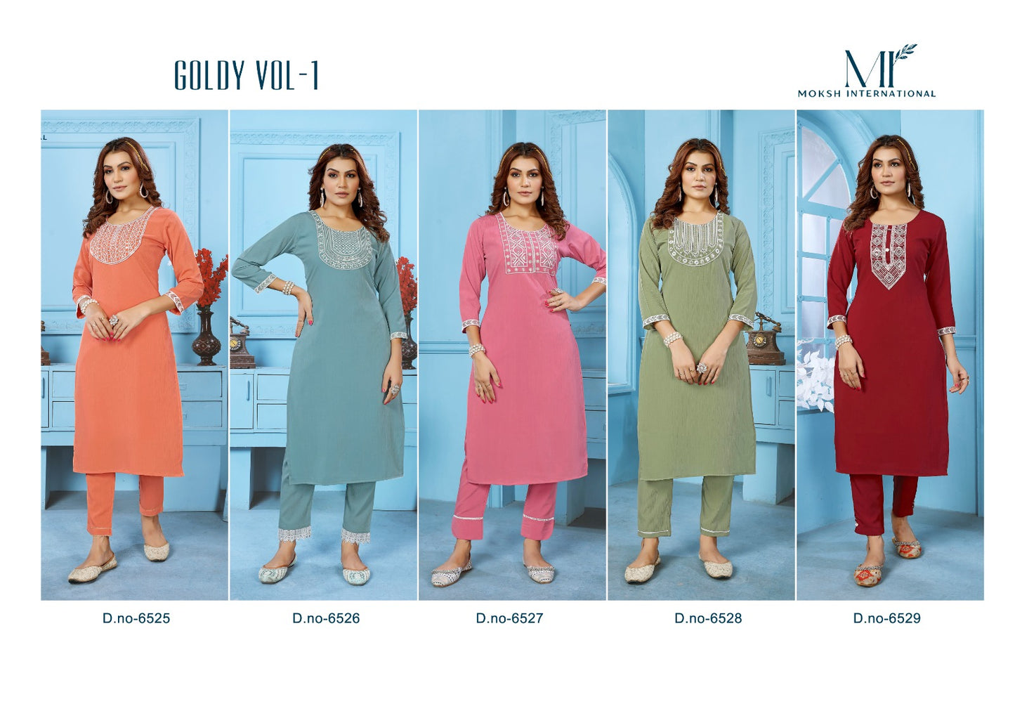 Goldy Vol 1 Moksh International Cotton Kurti Pant Set