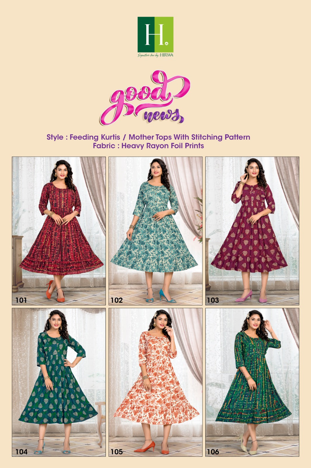 Good News H Dot Rayon Foil Feeding Kurtis