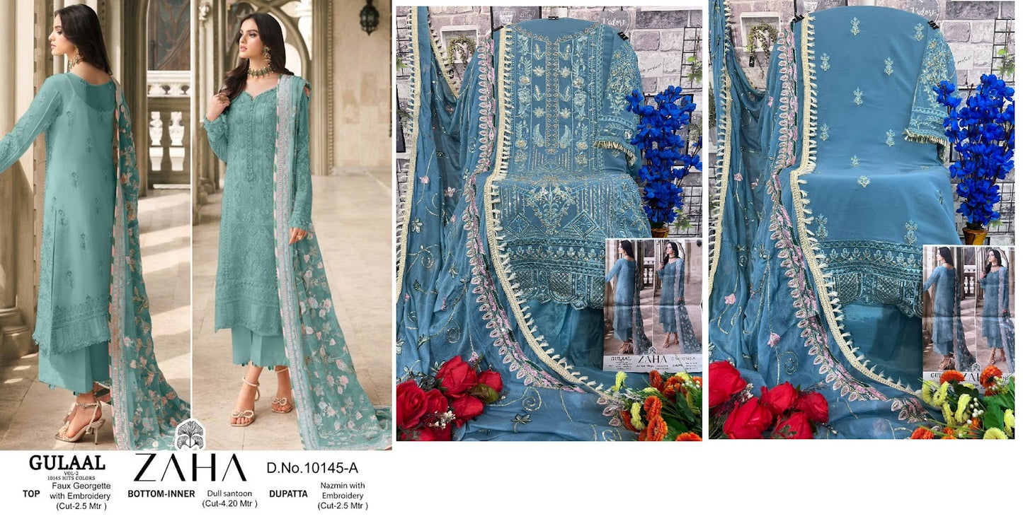 Gulaal Vol 2-10145-Abcd Zaha Georgette Pakistani Patch Work Suits