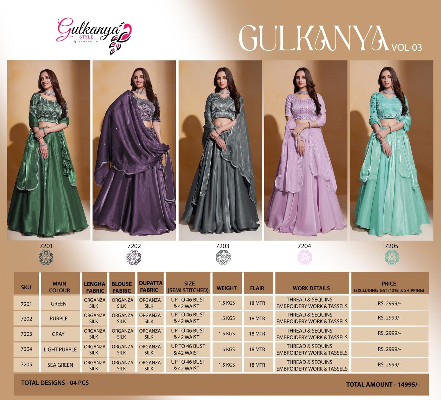 Gulkanya Vol 3 Aahvan Designs Organza Lehenga Choli