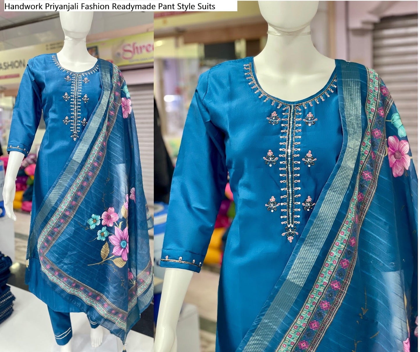 Handwork Priyanjali Fashion Viscose Silk Readymade Pant Style Suits