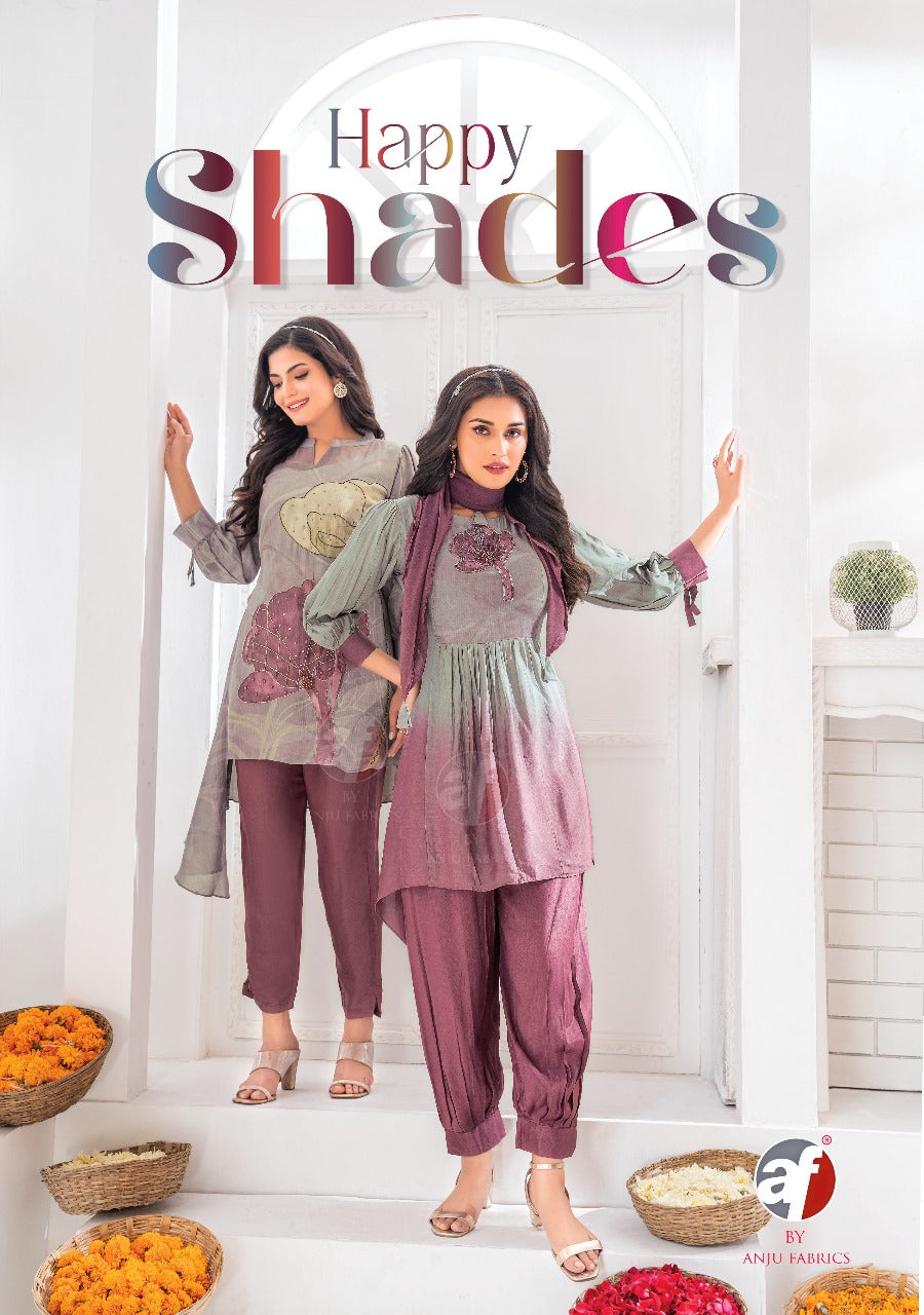 Happy Shades Af Natural Crepe Afghani Readymade Suit