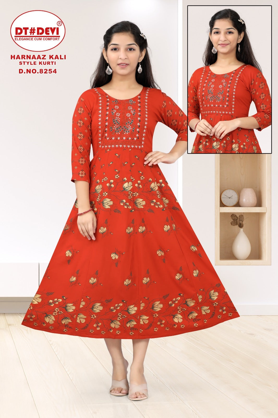 Harnaaz -8254 Dt Devi Rayon Girls Anarkali Kurti