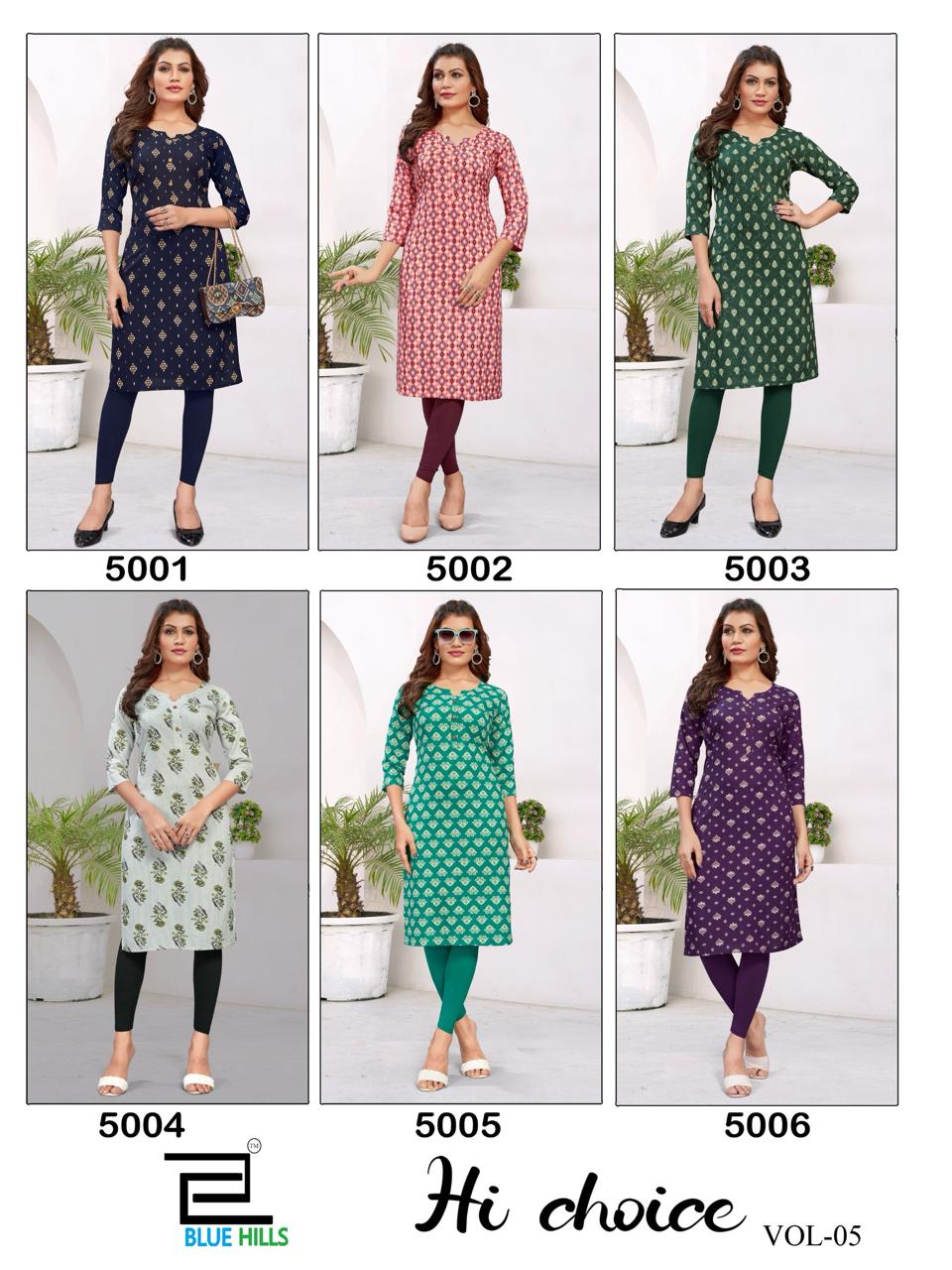 Hi Choice Vol 5 Blue Hills Rayon 14Kg Straight Cut Kurtis