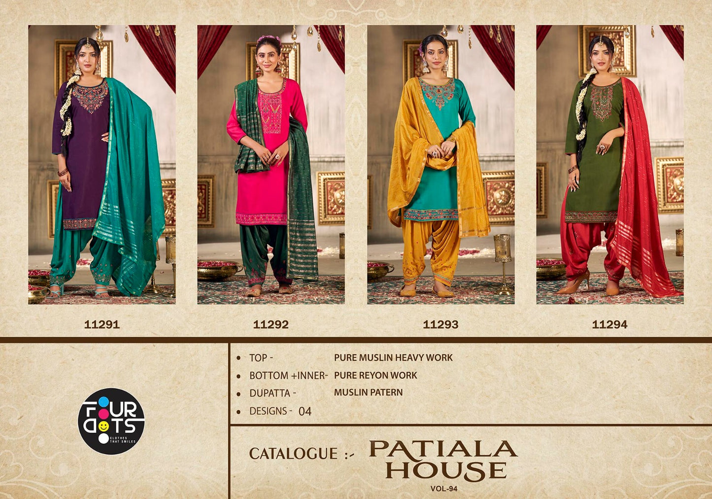 House Vol 94 Four Dots Muslin Patiyala Style Suits